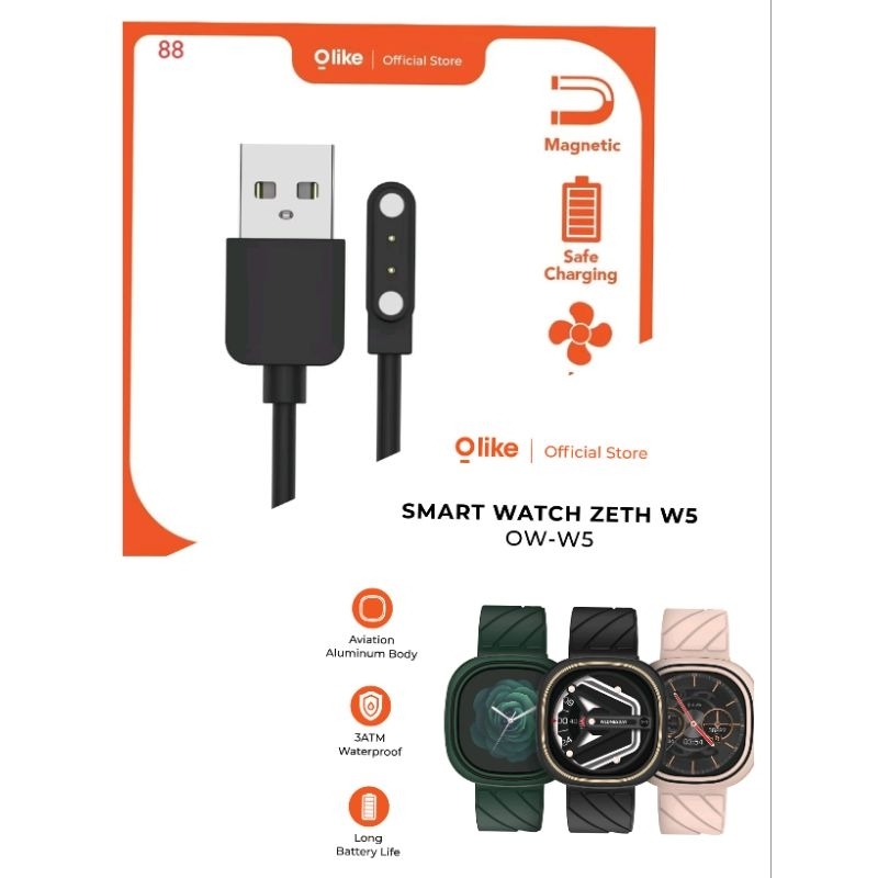 Olike Zeth W5 OW-W5 Smart Watch Kabel Charger Smartwatch Olike OW-W5 ZETH W5 Magnetic 2 pin