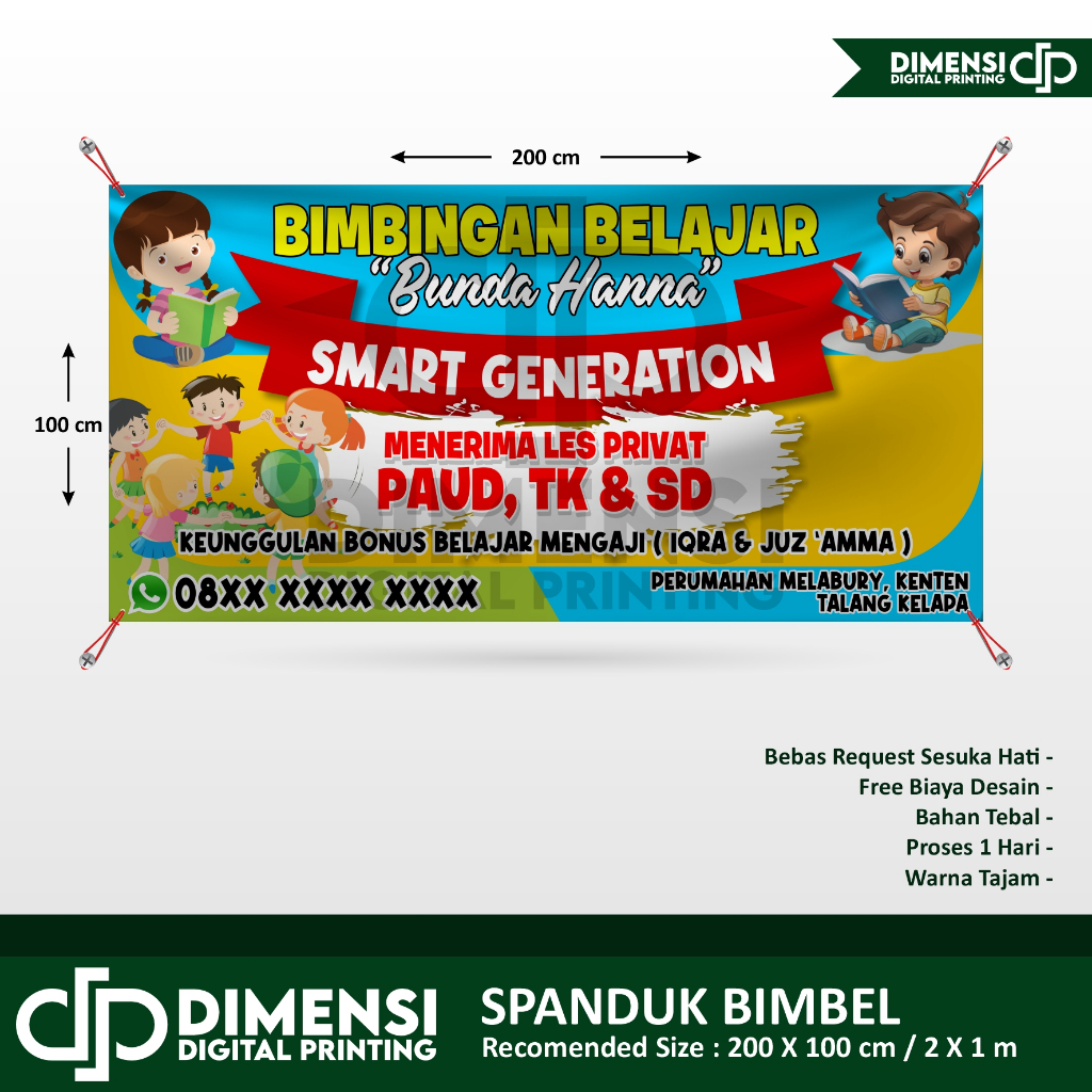 BANNER SPANDUK BIMBEL RUMAHAN / SPANDUK BIMBINGAN BELAJAR / SPANDUK LES PRIVAT / BISA CUSTOM