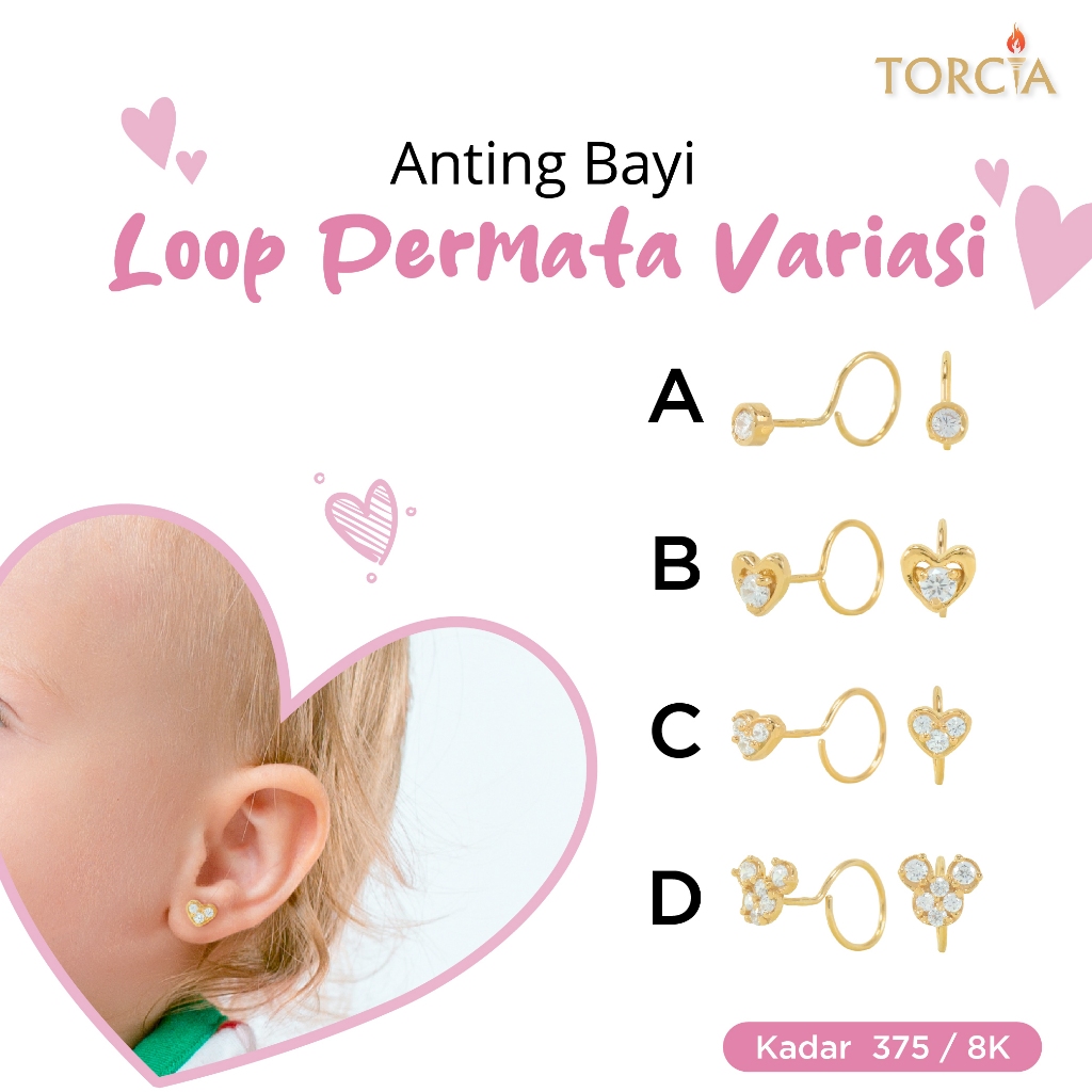 Anting Bayi Emas Asli Model Loop Permata Variasi Kadar 375 Torcia