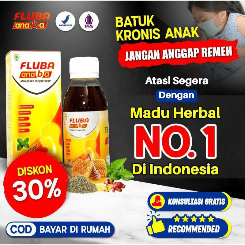 FLUBA ANABA Anak Original  3x Lebih Ampuh Atasi Masalah Flu Batuk Anak Madu Herbal Obat Flu Batuk An