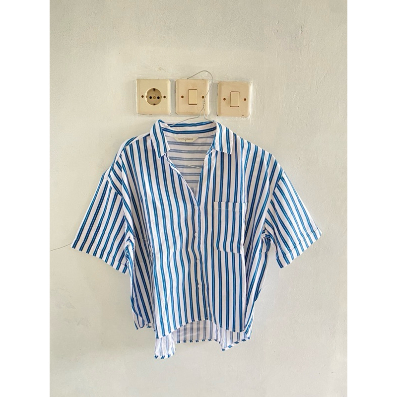 preloved kemeja stripe putih biru colorbox