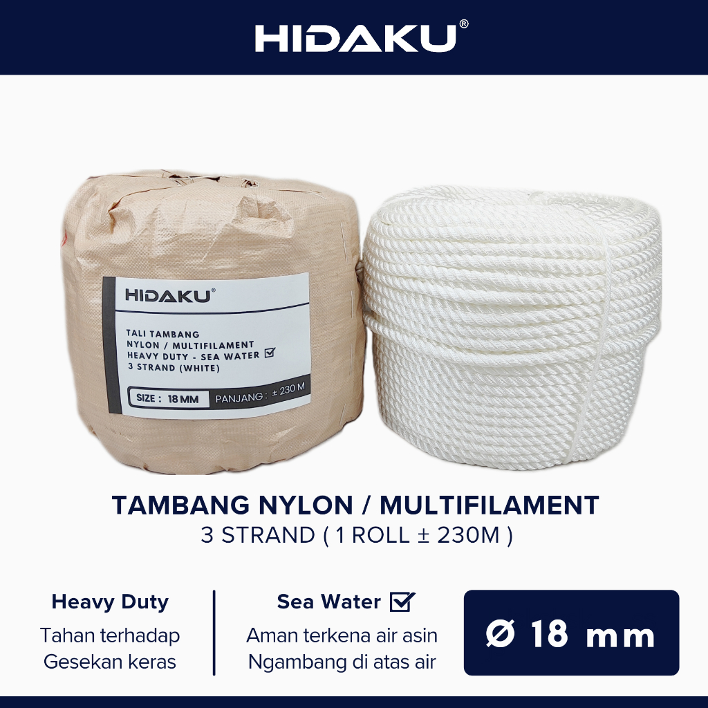 HIDAKU tali tambang nylon 18mm ROLL / tambang nilon 18mm / ROLL