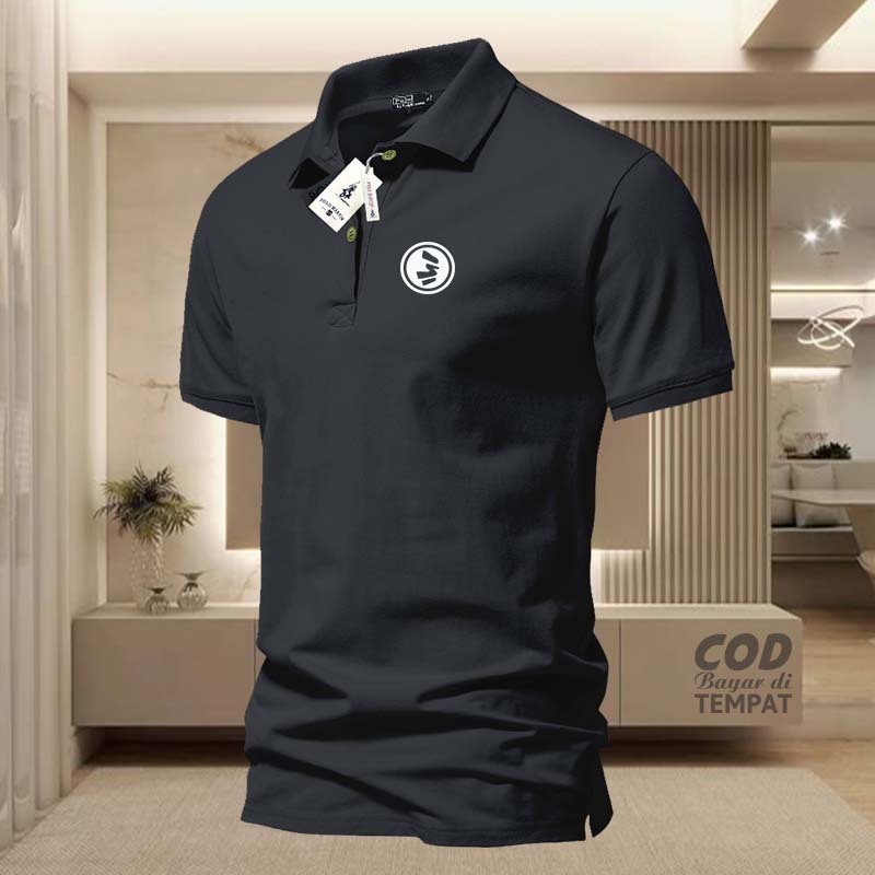 COD T-shrit POLO kerah 3Second Kiri Logo Blog Bulat putih Kaos Kerah Dewasa Shirt / Kaos Wangki Pria
