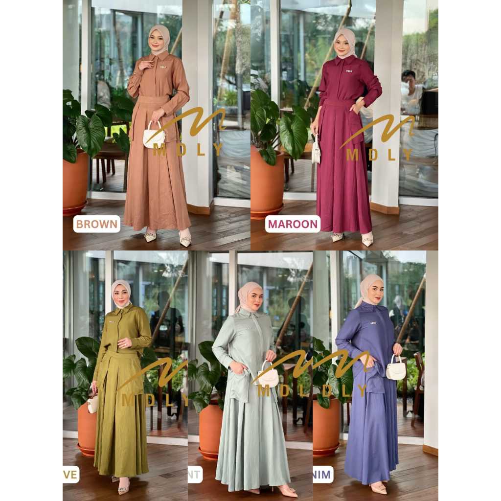 Moena Set by MDLY - One Set Wanita Setelan Wanita Murah Terbaru Bahan Katun Premium Polos Setcel Wan