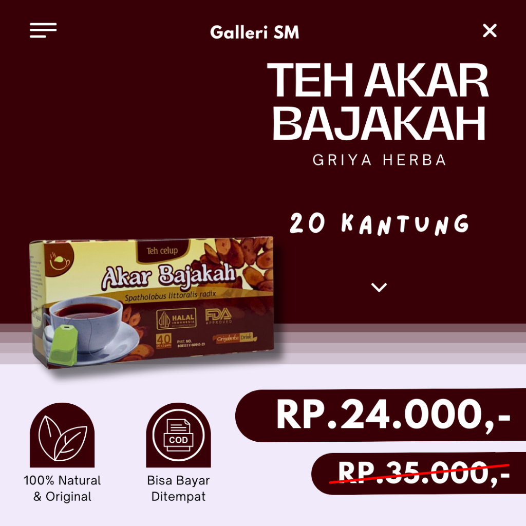 

Teh Akar Bajakah Griya Herba Minuman Herbal Celup Isi 20 Diabetes Gula Darah Kanker