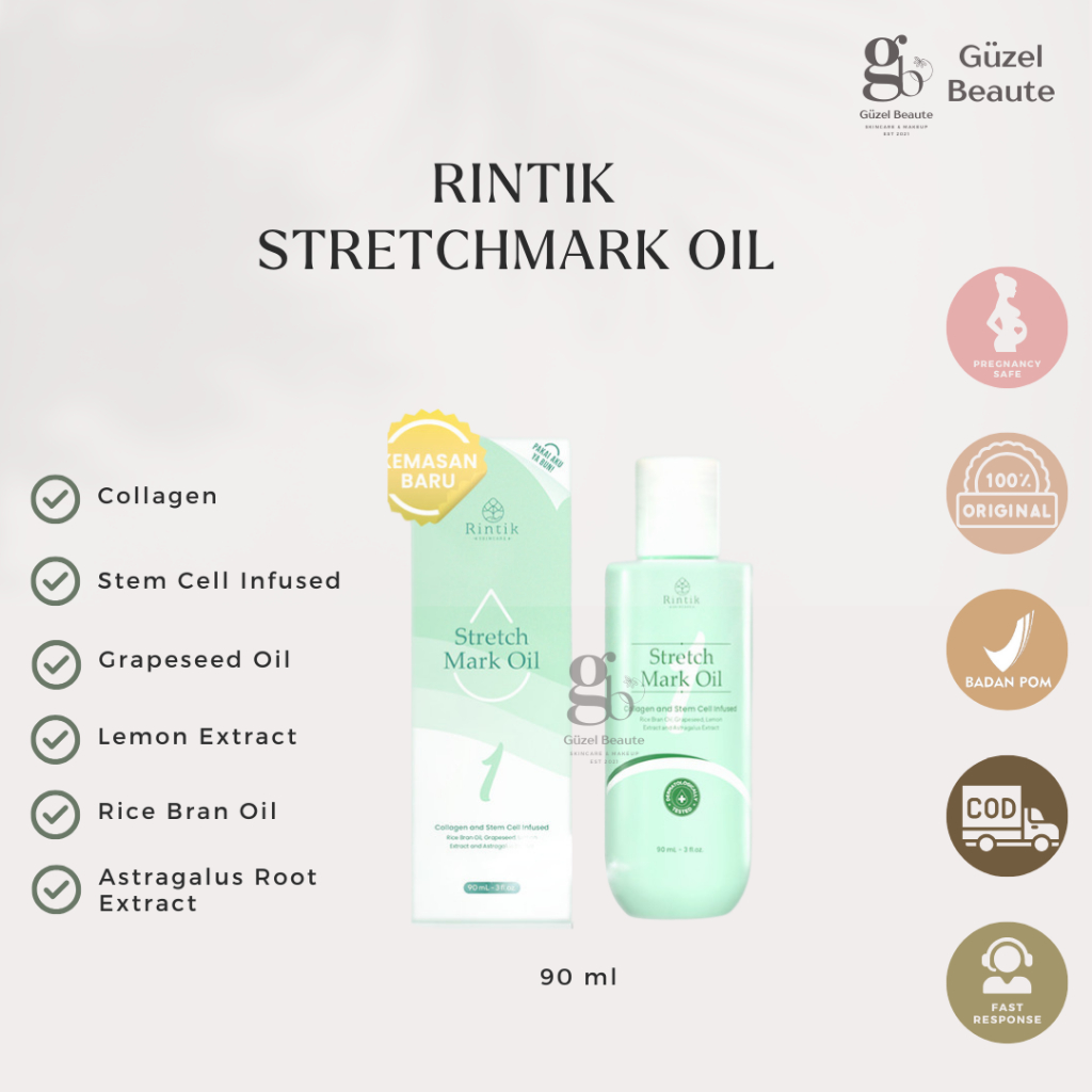 ✨ Guzel ✨ Rintik Skincare Stretchmark Cream Oil Pelembab Pudarkan Stretch Mark Selulit Bekas Luka - 