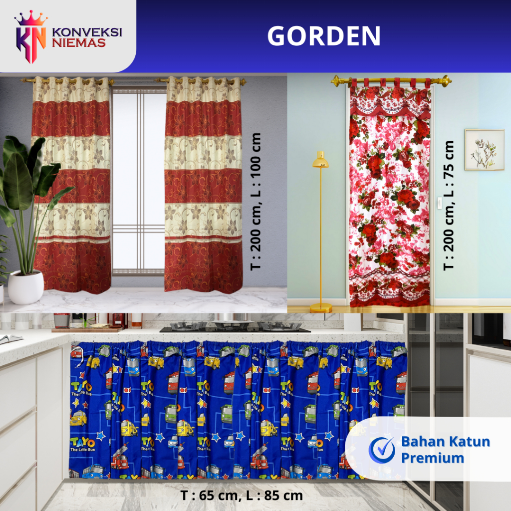Gorden Pintu Tirai Smokering Jendela Dan Kolong Dapur Berbagai Motif