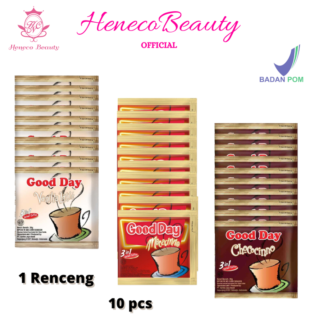 

GOOD DAY Kopi 20gr Renceng Isi 10 Pcs / Mocacinno / Vanilla Latte / Chococinno (Jual Per Renceng)