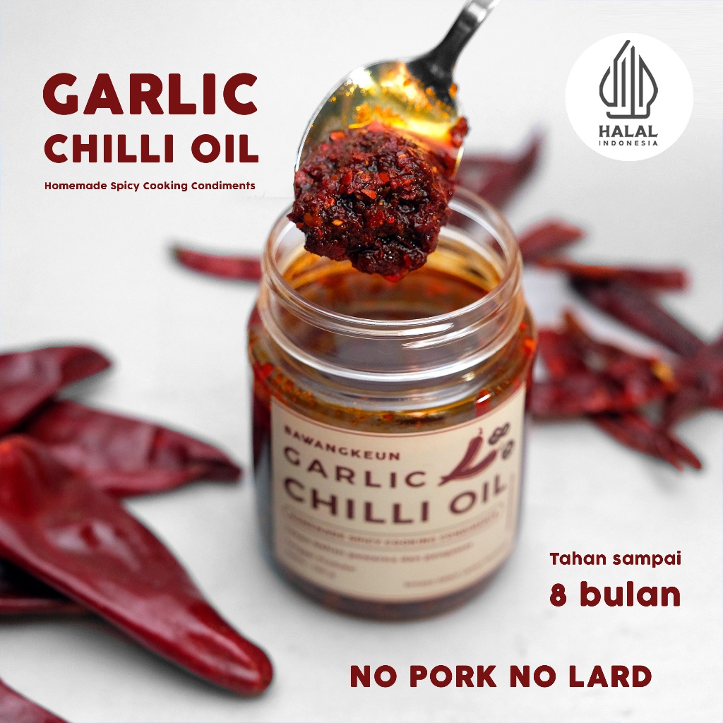 

Garlic Chili Oil by Bawangkeun Bumbu 160gr | Sambal Sambel Chili Oil | Minyak Cabai