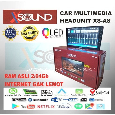 Head unit Android 9 Inchi XSOUND XS-A8 Ram 2/64GB QLED Carplay Android Auto / Headunit Tape mobil An