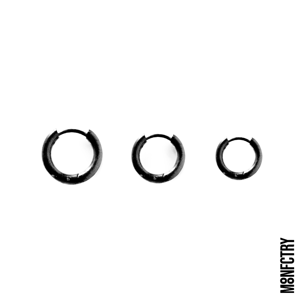 Anting Tindik Hoop Hitam (10mm, 12mm & 14mm) / Black Basic Hoop Earring || Korean Accessories | MOON