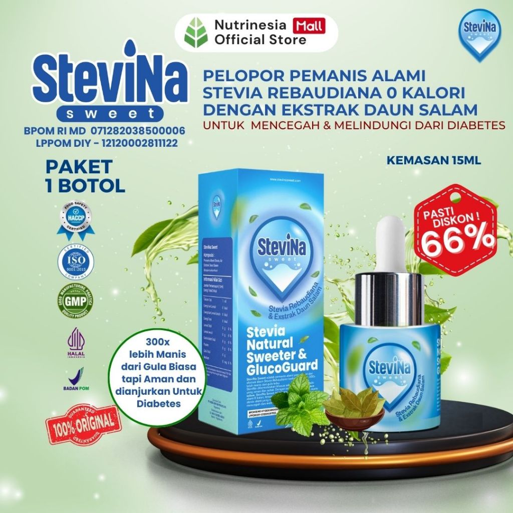 

Stevina Sweet Pemanis Alami 0Kalori plus Herbal Daun salam Pengganti Gula Untuk Menjaga Berat Badan Ideal Kemasan 1 Botol 15ml