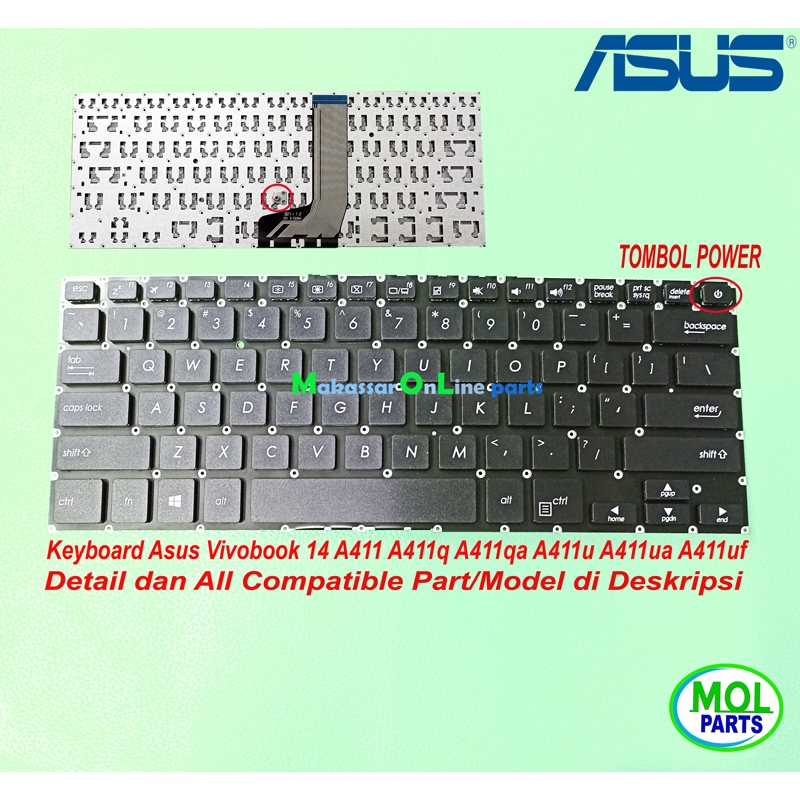 Keyboard Asus Vivobook 14 A411 A411q A411qa A411u A411ua A411uf hitam
