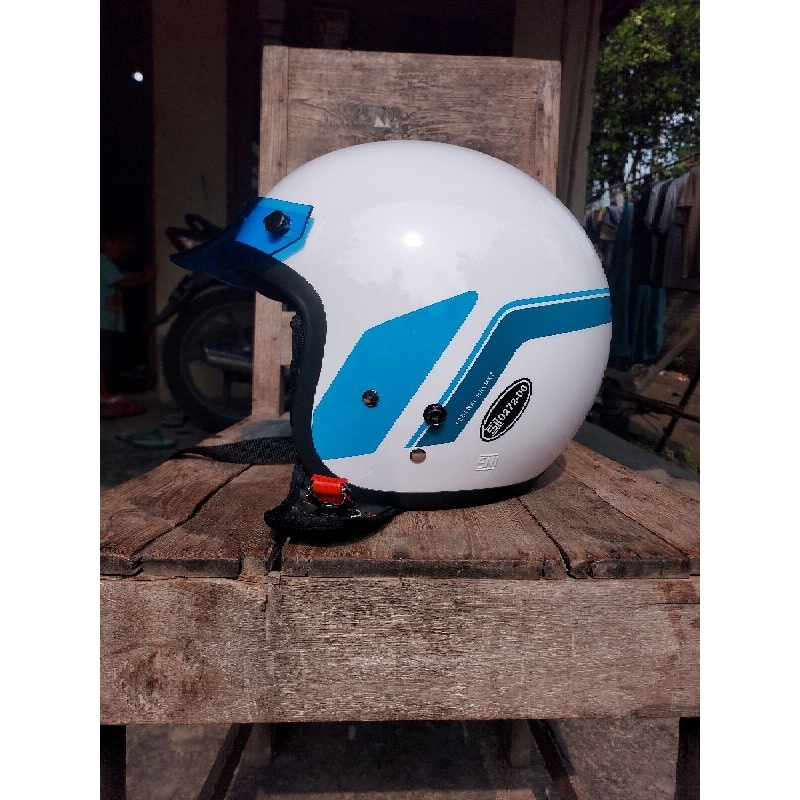 Helm Klasik Helm Lawas Helm Jadul Helm Honda GL Series White Blue plus Pet Biru transparant