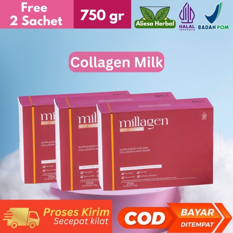 Free 2 Sachet Millagen  Susu Kolagen Menyamarkan Bekas Jerawat  Mencerahkan Kulit Mengencangkan Payu