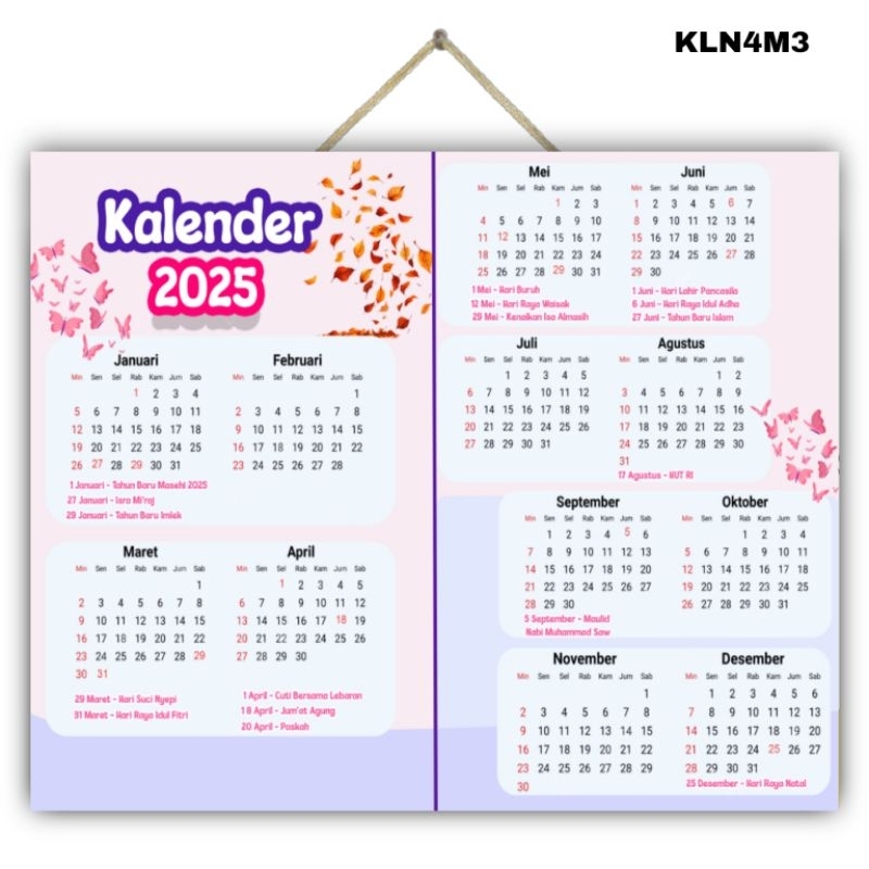 

Hiasan dinding KALENDER TAHUN 2025 Ukuran A3 (40x30 cm) Dekorasi tahun baru Kalender dinding Kalender gantung