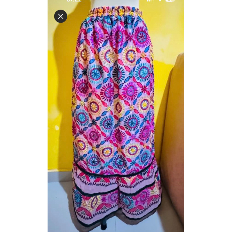 Rok full sulam bunga bahan silk india pink mewah