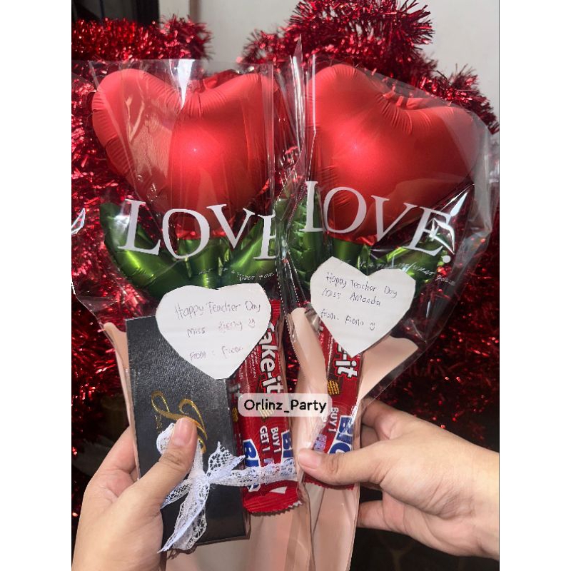 Bouquet Balon Foil Bentuk Love  Bunga Buket Balon