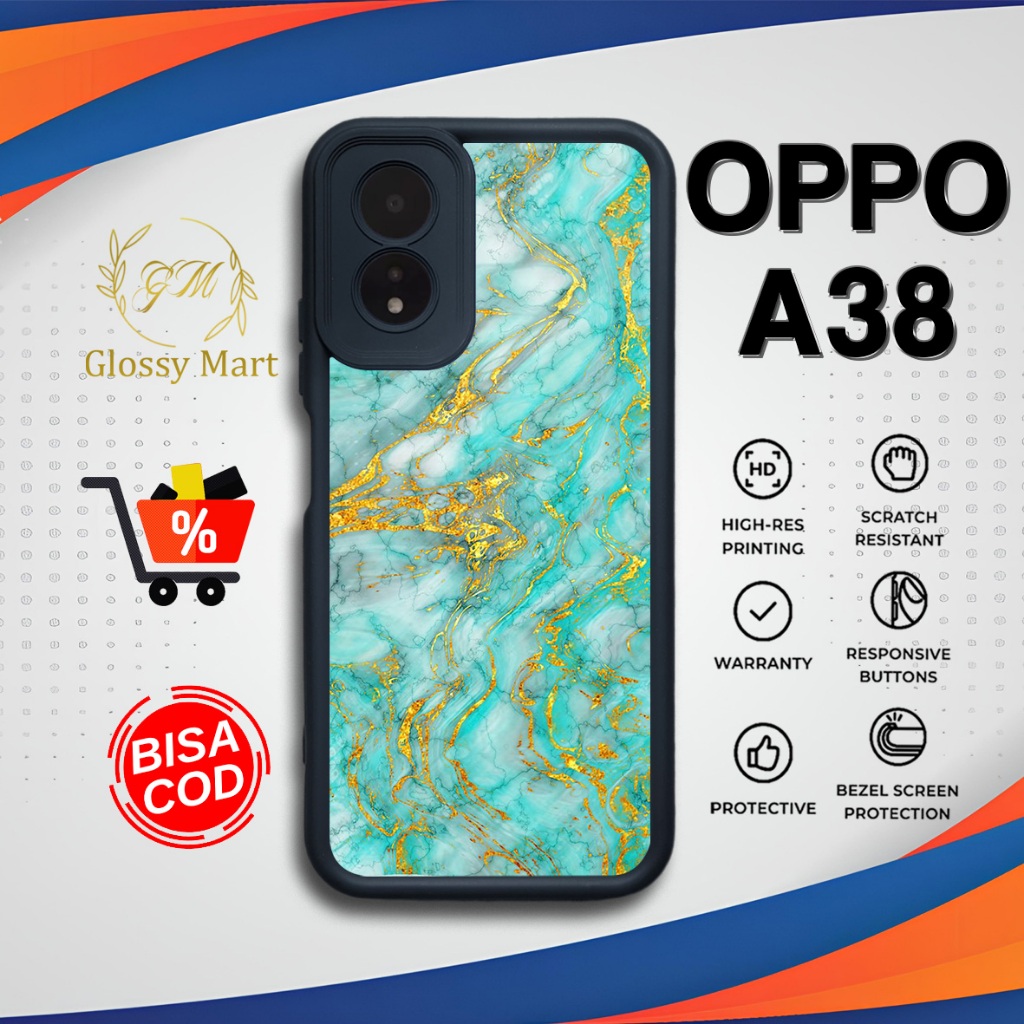 GlossyMart88 Case Oppo A38 Terbaru [Marmer] Casing Oppo A38 Hardcase Softcase Premium Glossy