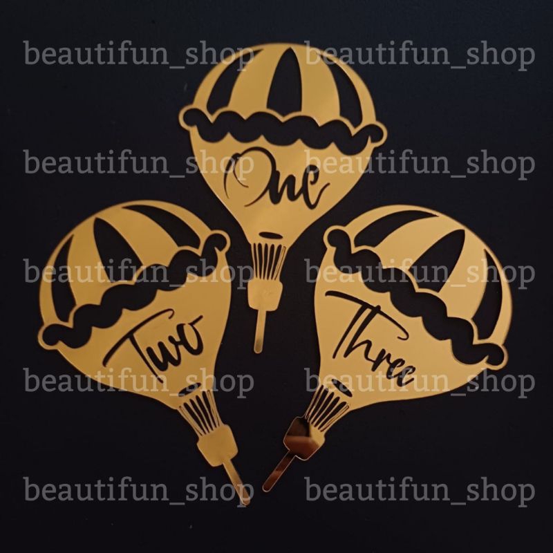 Cake topper one cake topper two topper kue ulang tahun balon udara one two three cake topper akrilik
