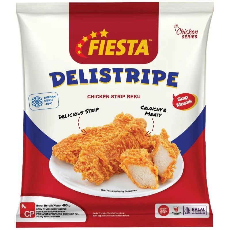 

CHICKEN STRIP FIESTA DELISTRIPE 400GR OLAHAN AYAM BEKU SIAP MASAK HALAL