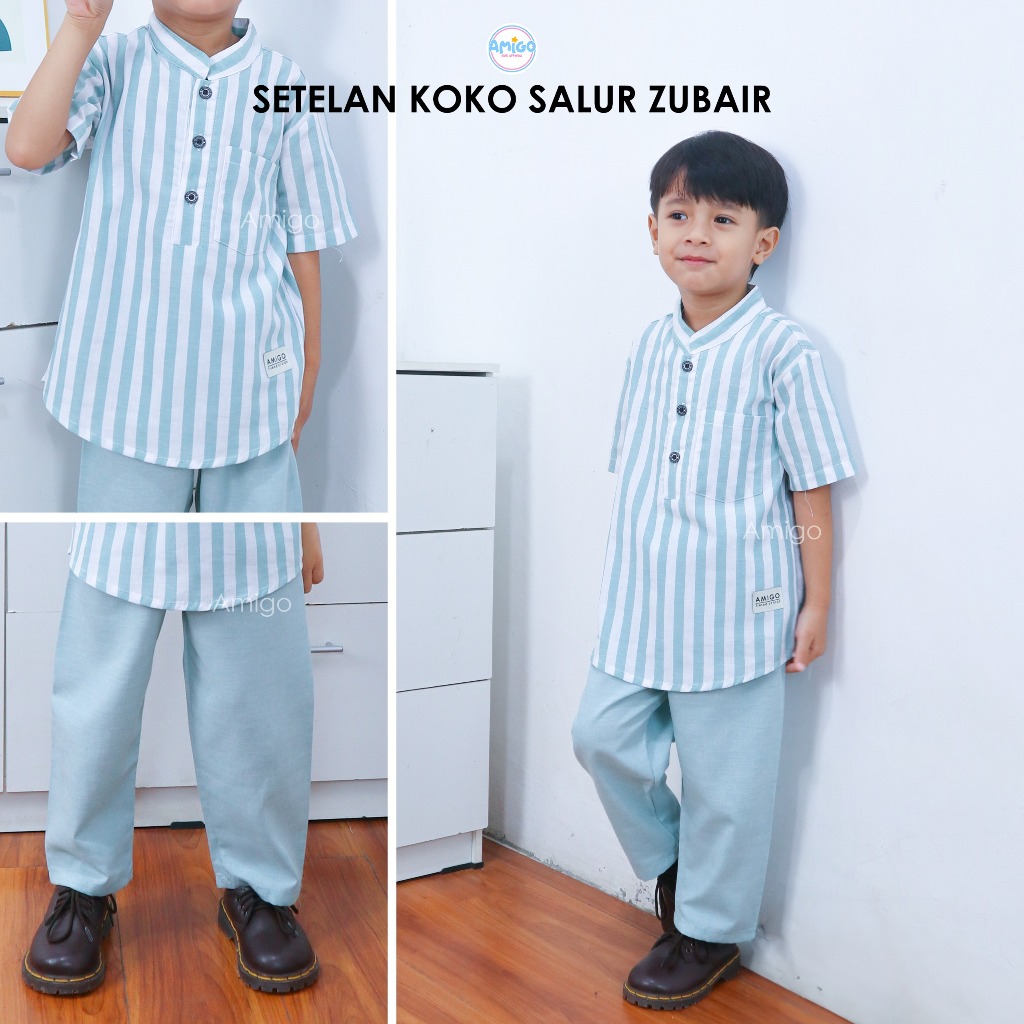 Setelan Koko Anak Koko Zubair I Setelan Koko Salur Anak Zubair Amigo 3-13 Tahun