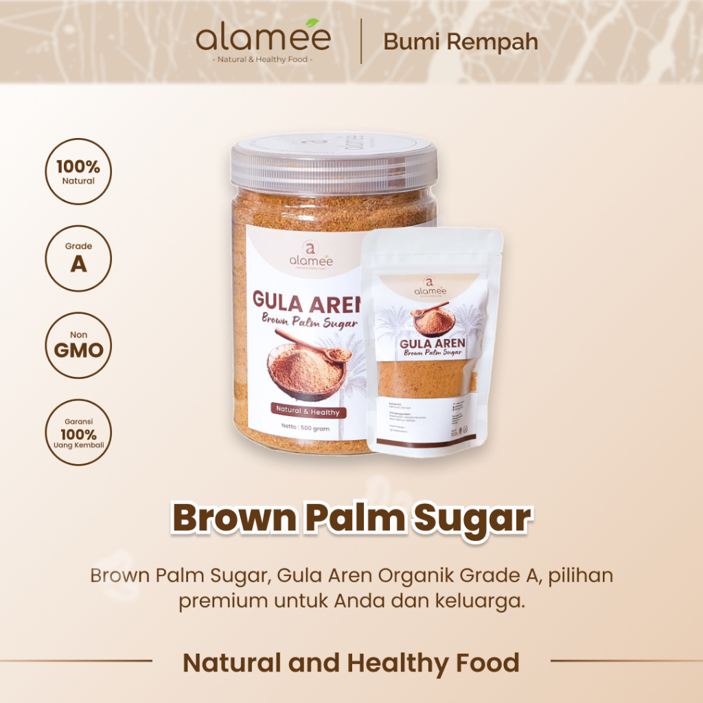 

ALAMEE Gula Aren Bubuk Organik Asli Powder Palm Sugar Premium Semut Natural Organic Organik 500 Gram