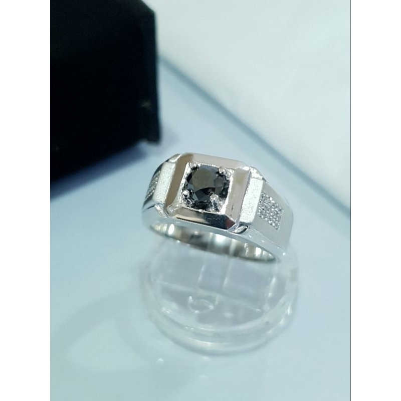 Cincin Berlian Hitam Silver palladium dengan berlian eropa Putih