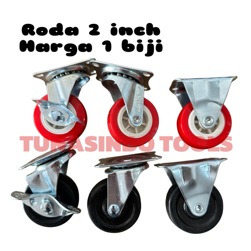 Roda troli 2" karet nylon mati hidup rem roda gepeng 2 inch roda caster trolley