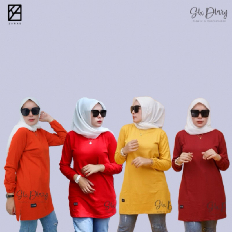 Six diary kaos atasan wanita tunik polos lengan kerut