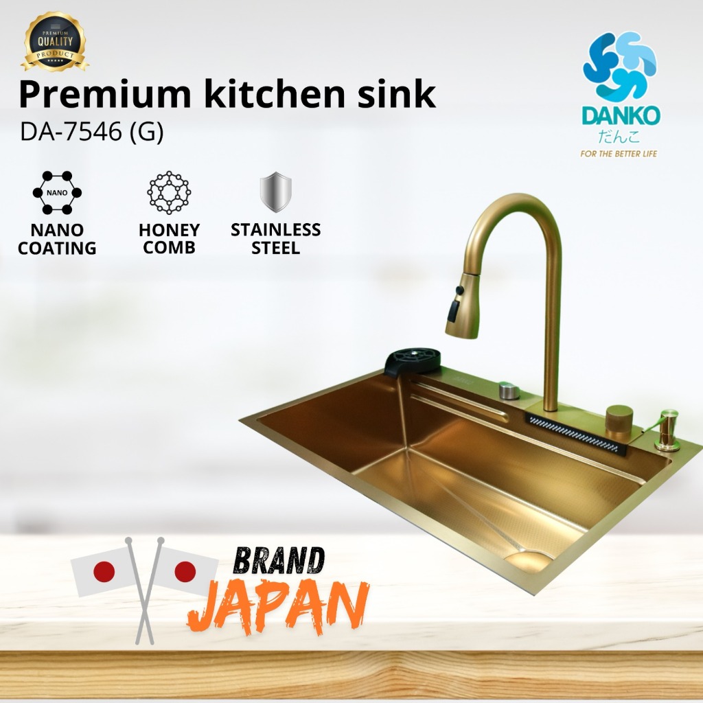 Kitchen Sink Stainless Hitam Gold Bak Cuci Piring Stainless Dapur 1 2 Lubang Jumbo Modern Wastafel