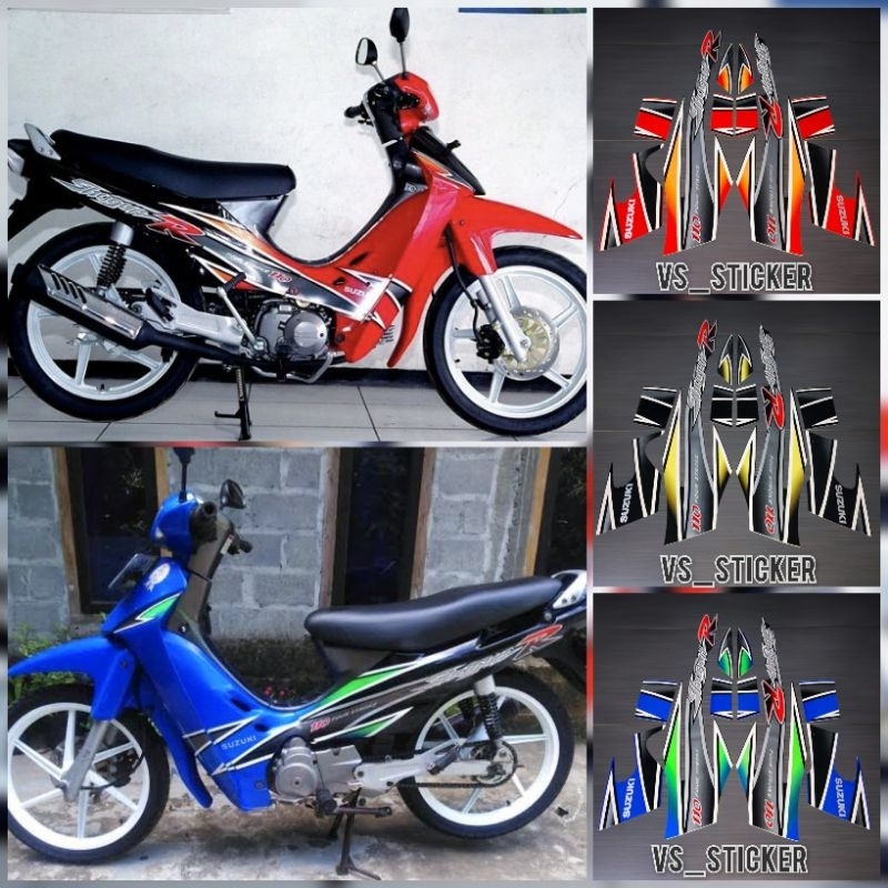 striping sticker list body motor Suzuki SHOGUN 110 R 2002 2003 MERAH KUNING HIJAU BIRU