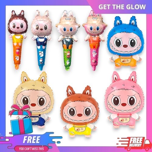 GETHEGLOW Balon Bando Labubu / Balon Pentungan Labubu / Balon Karakter Labubu / Balon Tongkat /  Bal