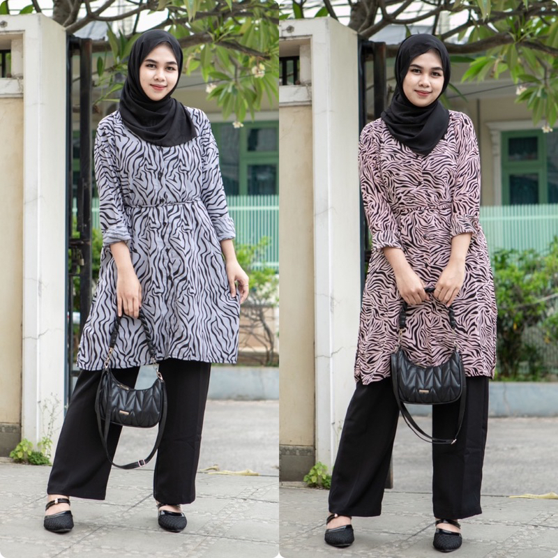 atasan tunik wanita / dress kemeja tunik salur model kekinian / tunik vintage