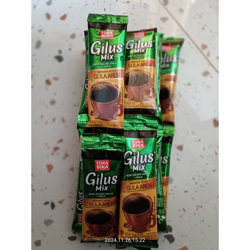 

Kopi gilus mix gula aren 1 renteng isi 10