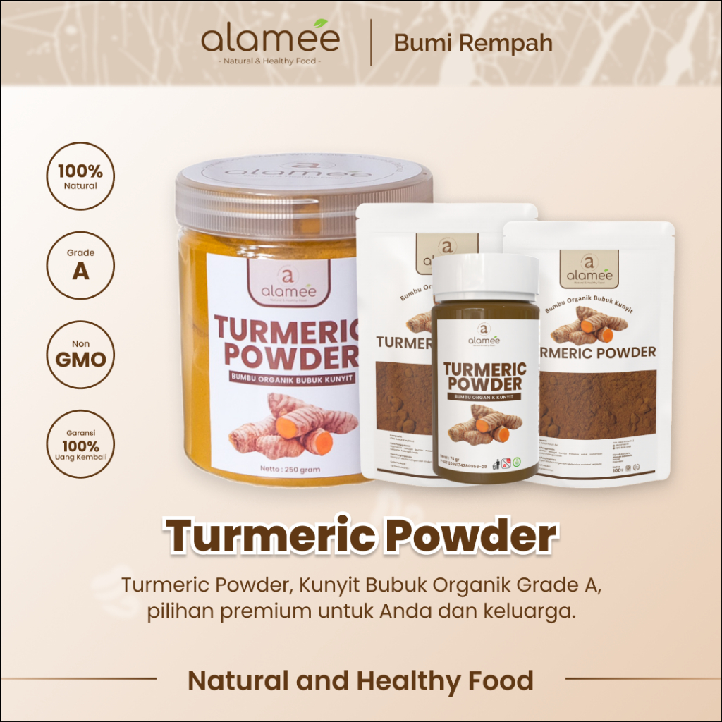 

ALAMEE Kunyit Bubuk Turmeric Seasoning Powder Ground Bumbu Dapur Instan Organik Murni Asli 250g