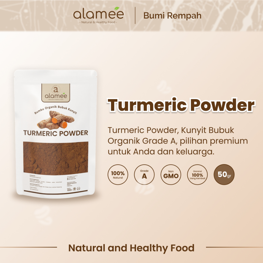 

ALAMEE Kunyit Bubuk Turmeric Seasoning Powder Ground Bumbu Dapur Instan Organik Murni Asli 50g