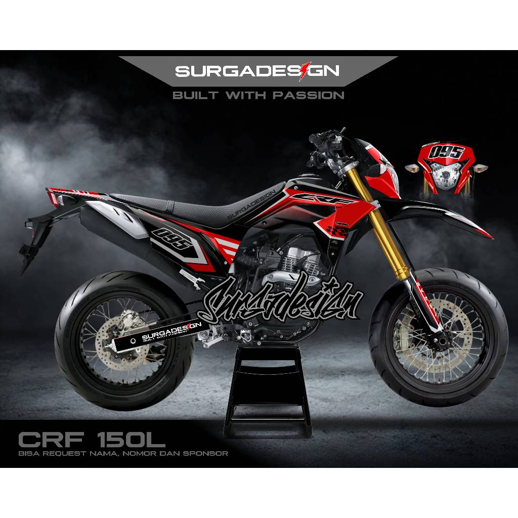 DECAL CRF 150 L, DECAL CRF HITAM, DECAL CRF HITAM MERAH, DECAL CRF HITAM PUTIH, DECAL CRF HITAM DOFF