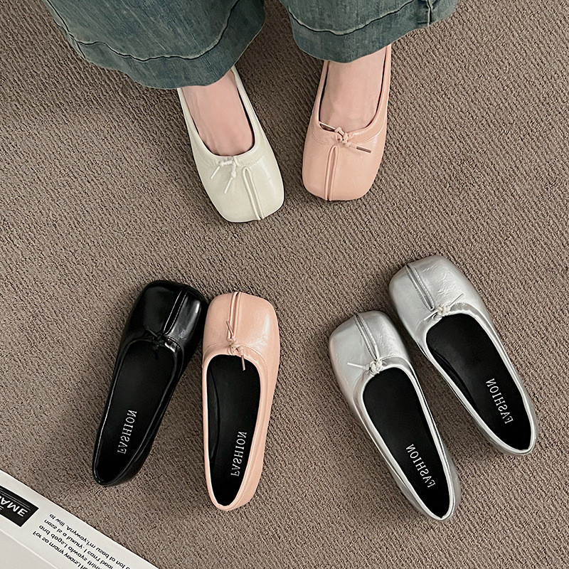 Slip-on Lofter Flat Split-Toe Shoes Women's Silver Shallow Mouth Pumps Women's Shoes