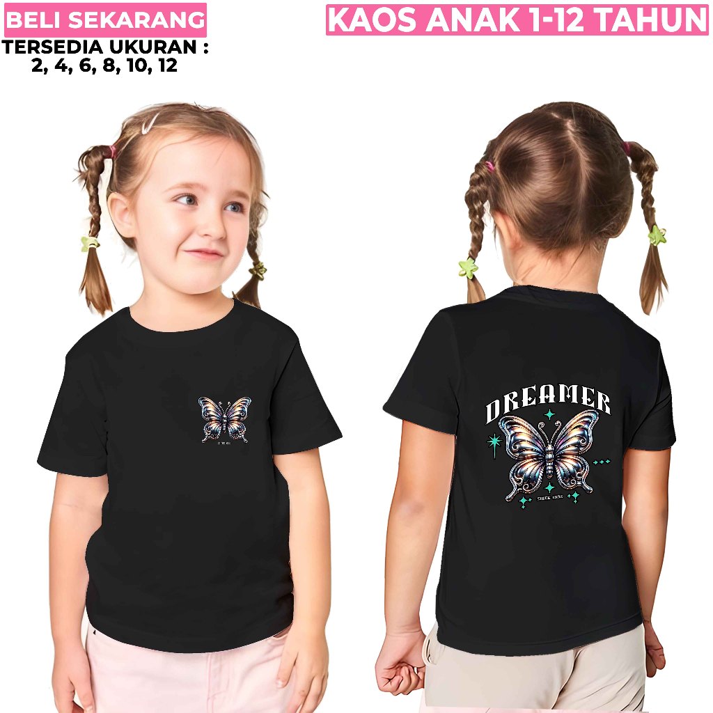 KAOS ANAK | KAOS MOTIF BUTTERFLY DREAM | KAOS DISTRO ANAK CEWEK