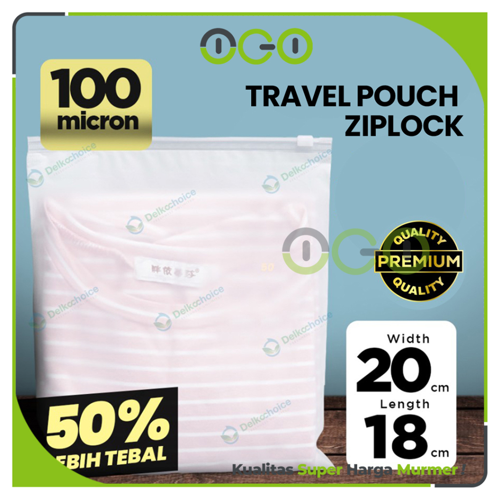 Plastik Travel Pouch Bag 20cm x 18cm LANDSCAPE 100 Mic Zipper Premium Kantong Organizer Delkochoice