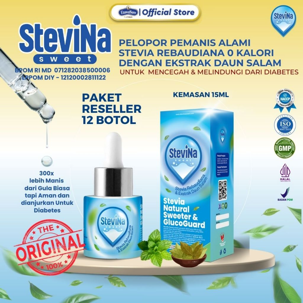

Stevina Sweet Pemanis Alami 0Kalori plus Herbal Daun salam Pengganti Gula Untuk Menjaga Berat Badan Ideal Kemasan 12 Botol 15ml