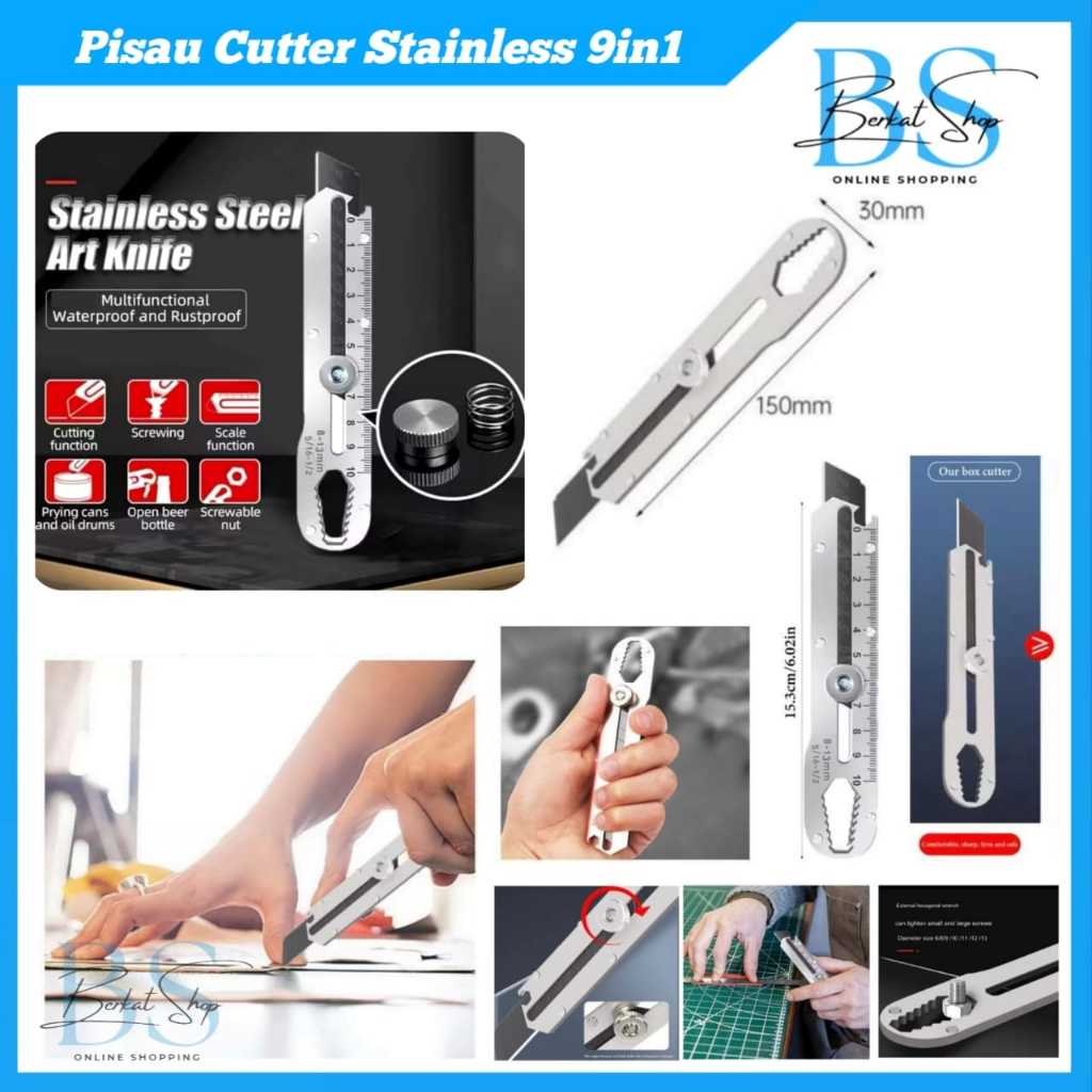 

Pisau Cutter Stainless 9in1 / Pemotong Kertas Tajam Anti Karat 9in1 / Pisau Stainless Besi 9in1