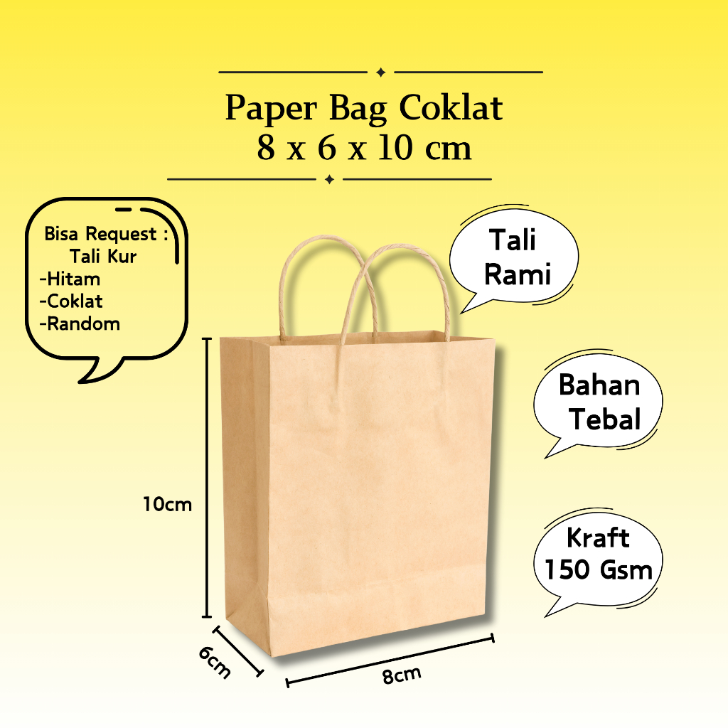

8 x 6 x 10 cm - Paper Bag Kertas Coklat Polos Kraft Tebal / Tas Kado Souvenir Pernikahan Wedding