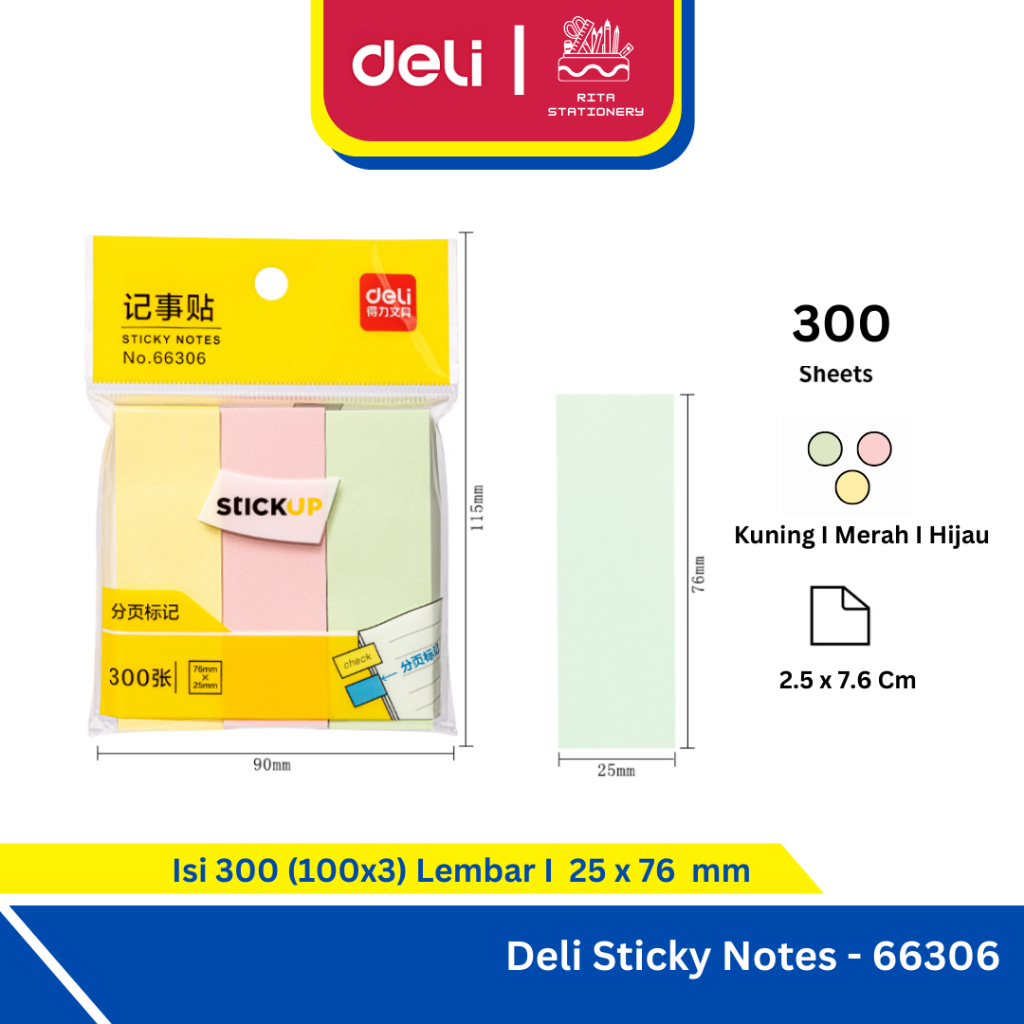 

Deli Sticky Notes 25 X 76mm 3 Warna Colour Paper - 66306