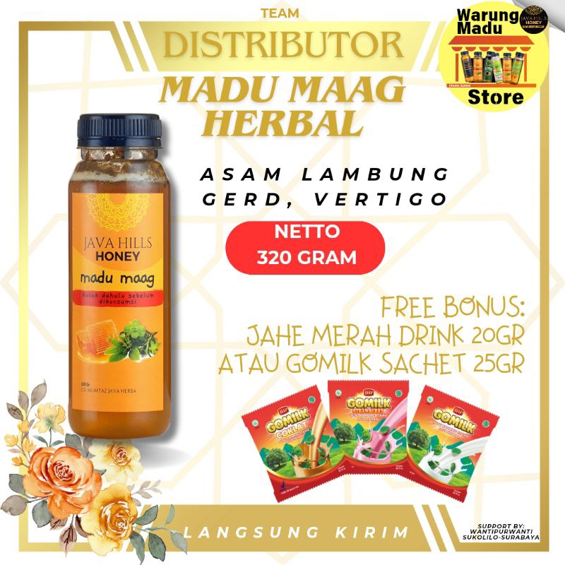 

Madu Maag Herbal Alami Atasi Asam Lambung Vertigo Gerd Mual Muntah Perut Begah isi 320gram java hills honey