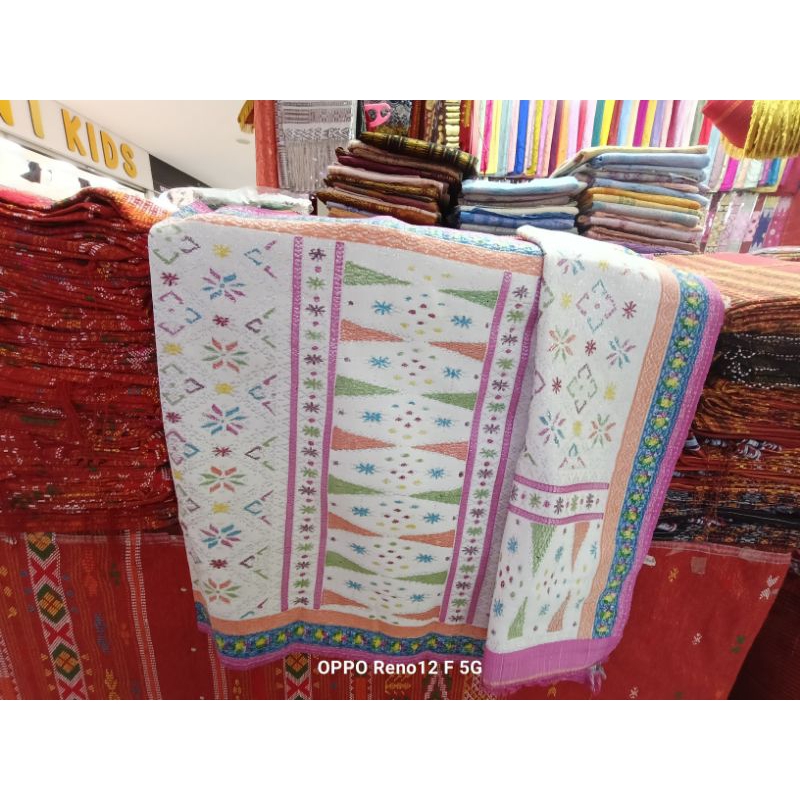 SONGKET PALEMBANG PANCAWARNA PINK TUMPAL PUTIH