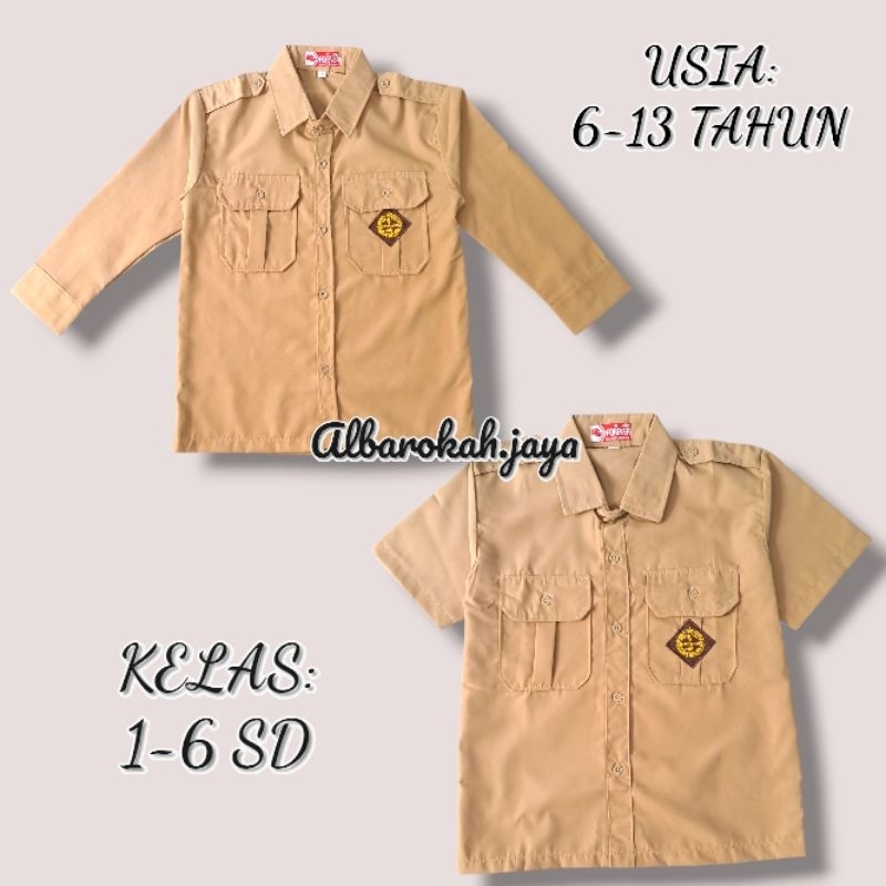 baju atasan seragam sekolah  Pramuka penggalang SD anak laki laki lengan panjang