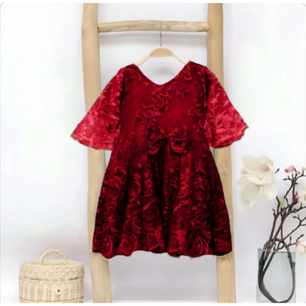 DRESS BROKAT TEROMPET PRINCES ANAK 1 - 8 TAHUN // MAROON // BEBAS PILIH WARNA