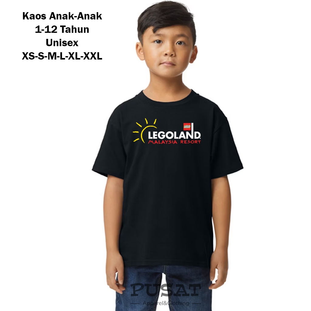 KAOS BAJU ANAK-ANAK USIA 1-12 TAHUN UNISEX EDISI KAOS LEGOLAND WARNA HITAM KEREN LUCU BEST SELLER RE
